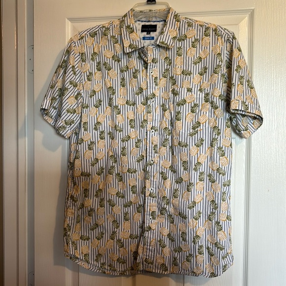Michael Brandon men’s white pineapple button down shirt size medium - Picture 1 of 8